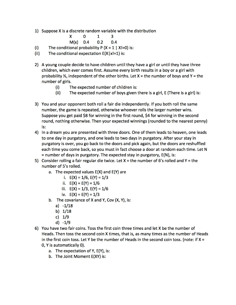 Solved 1) Suppose X is a discrete random variable with the | Chegg.com