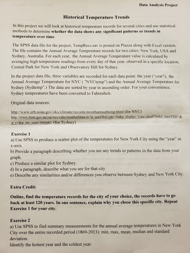 Data Analysis Project Historical Temperature Trends | Chegg.com