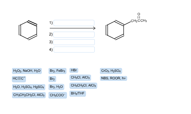 Solved CH2CCH3 2) 3) 4) H202, NaOH, H2O Br2, FeBr3 HBr CrO3, | Chegg.com