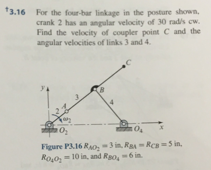 Solved 3.16 For the fourbar linkage in the posture shown.