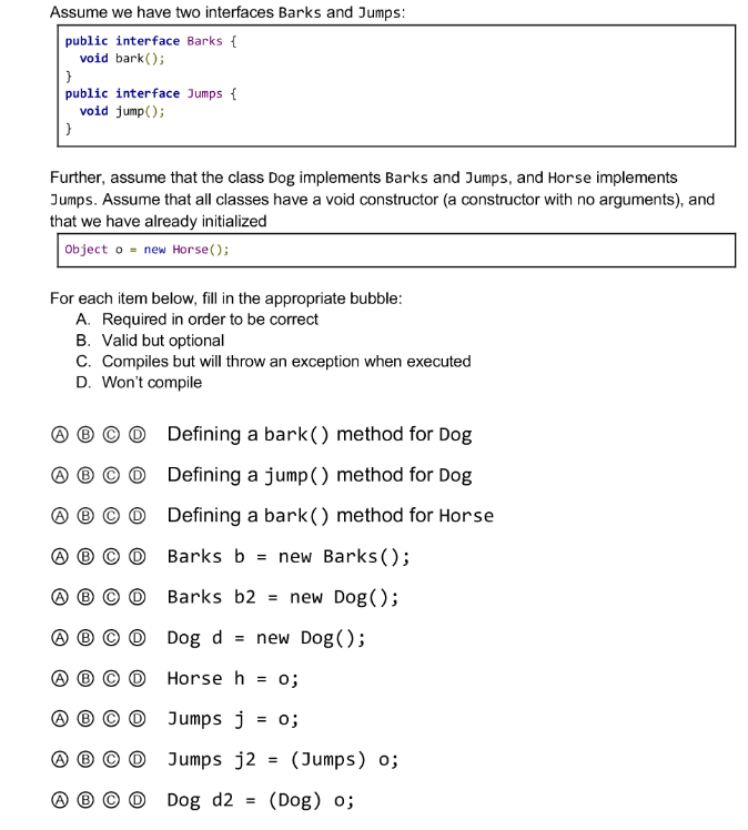 Solved Assume we have two interfaces Barks and Jumps public | Chegg.com