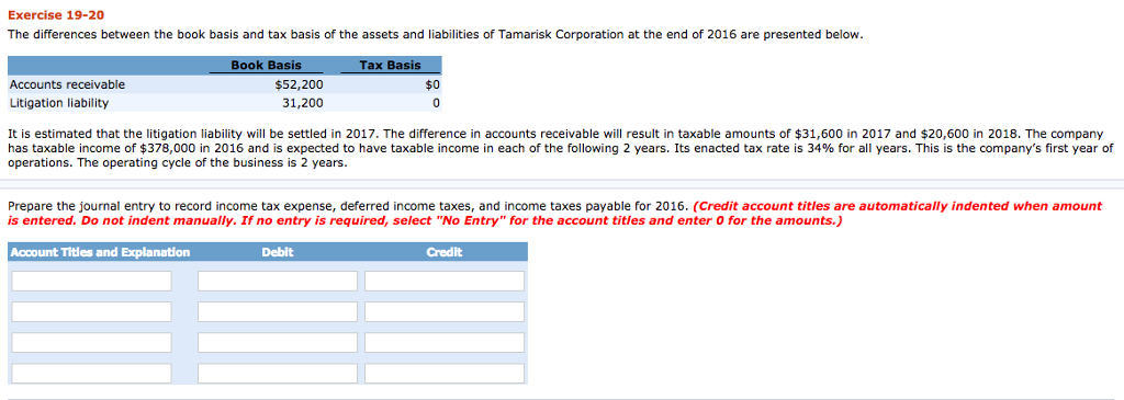 Book Basis Example Solved Exercise 19-20 The differences between the book basis | Chegg.com