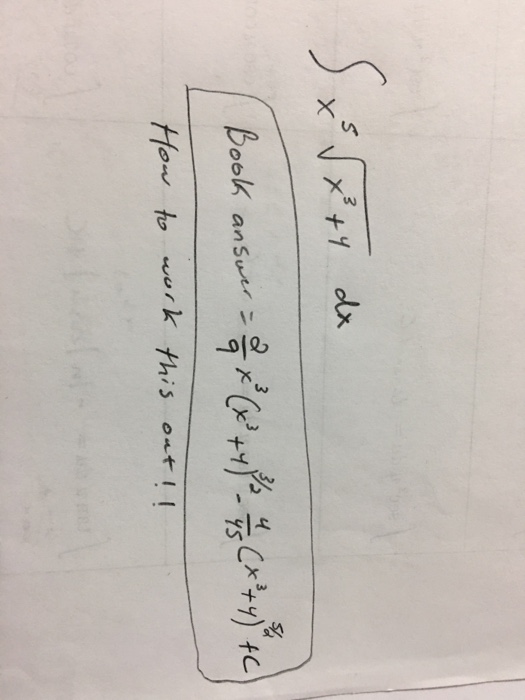 Solved Integral X 5 Squareroot X 3 4 Dx Book Answer 2 9 Chegg