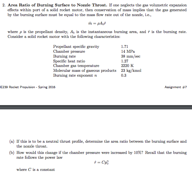 Solved Area Ratio of Burning Surface to Nozzle Throat. If | Chegg.com