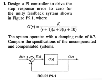 Solved 1. Design a PI controller to drive the step response | Chegg.com
