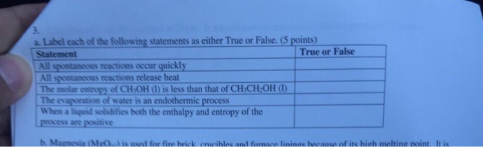 Solved Label each of the following statements as either True | Chegg.com