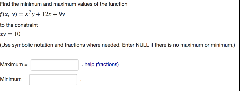 Y Maximum Math Solved Find the minimum and maximum values of the function | Chegg.com