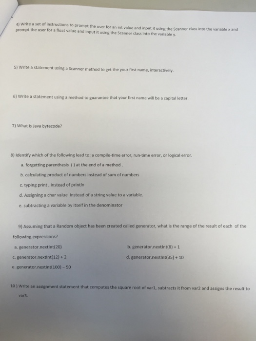 Solved Write a set of instructions to prompt the user for an