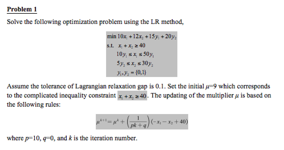 Problem 1 Solve the following optimization problem | Chegg.com
