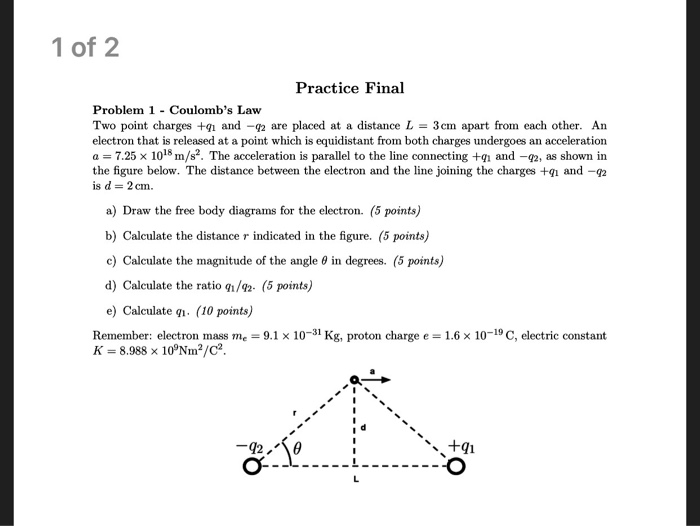 Solved Problem 1 - Coulomb's Law Two point charges +q_1 and | Chegg.com