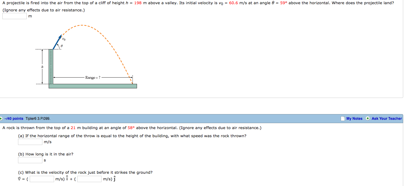 Solved A projectile is fired into the air from the top of a