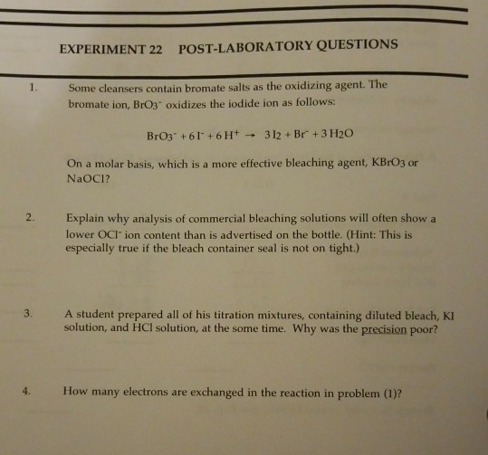 🎉 Analysis of commercial bleach. Redox Titration of Hypochlorite in