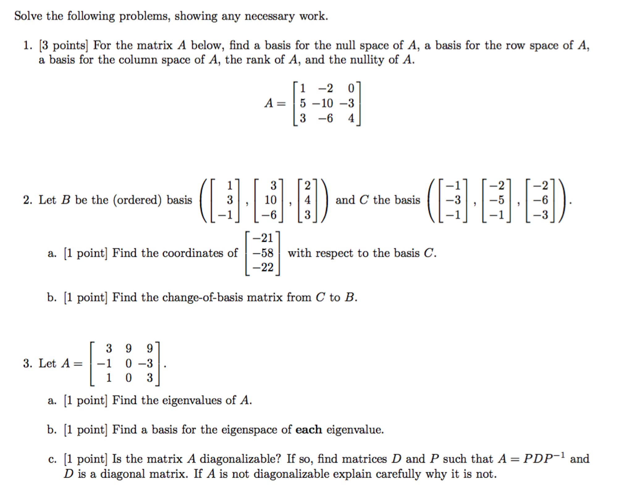 Solved Solve the following problems, showing any necessary | Chegg.com