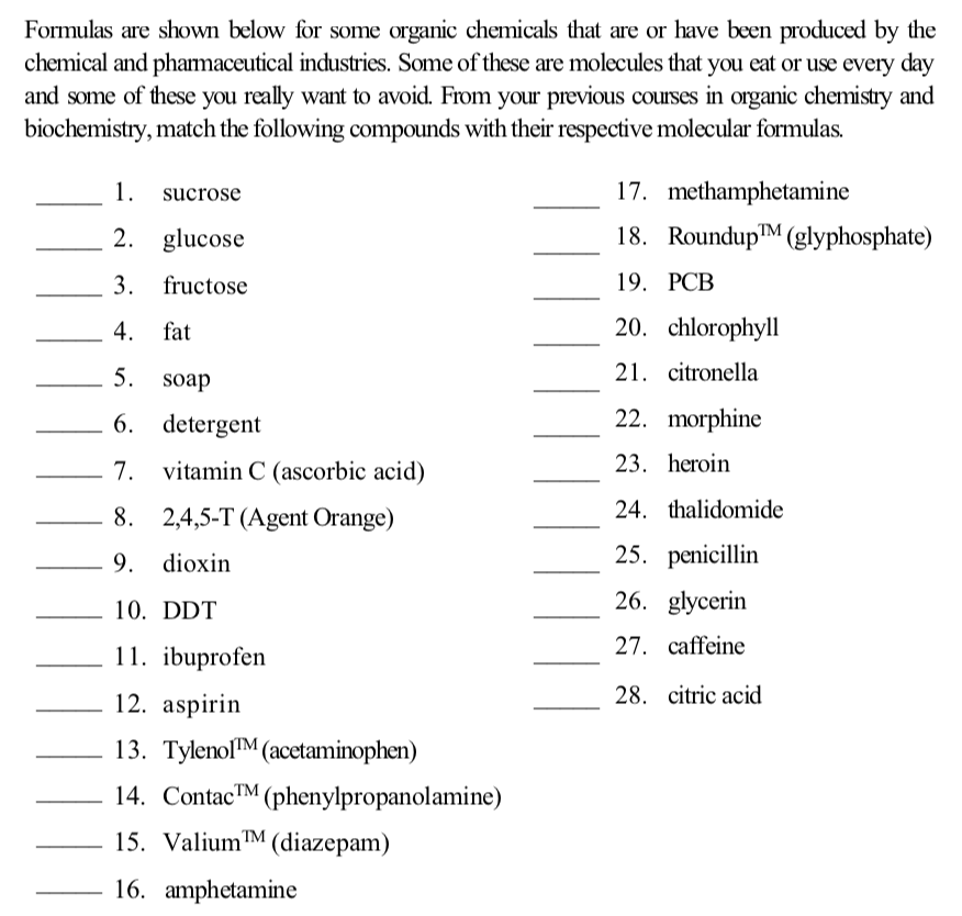 Solved Formulas are shown below for some organic chemicals | Chegg.com