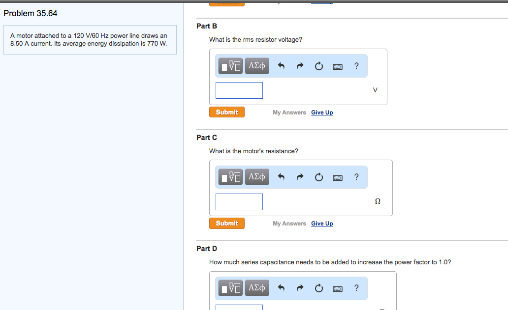 Solved A motor attached to a 120V/60Hz power line draws an