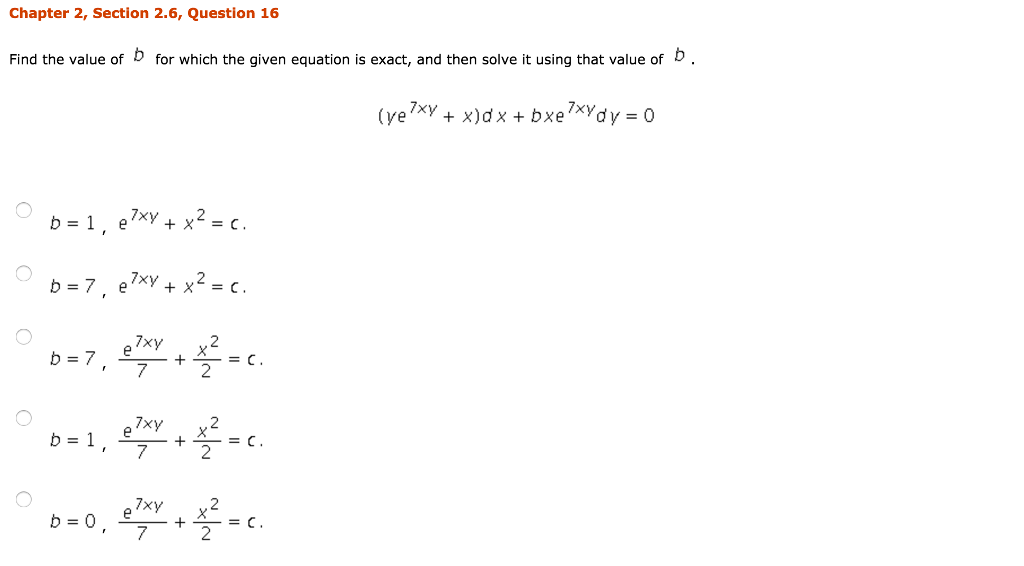 Solved Find The Value Of B For Which The Given Equation Is | Chegg.com