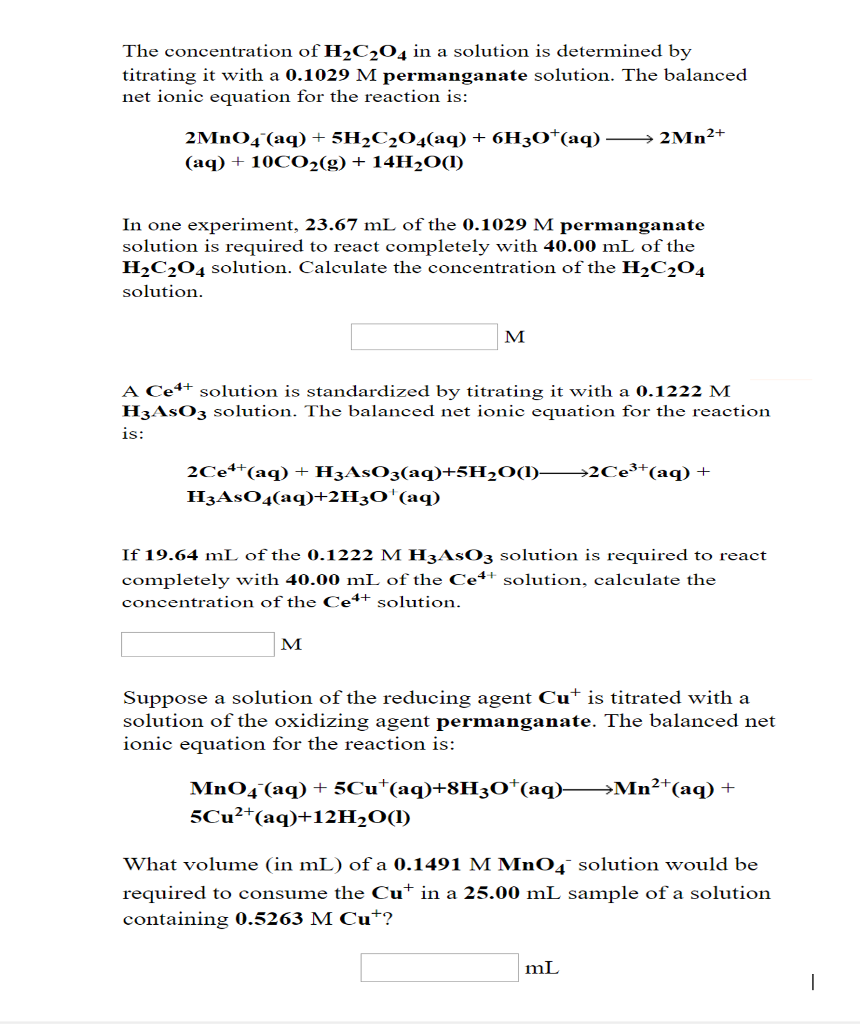 Solved The concentration of H2C204 in a solution is | Chegg.com