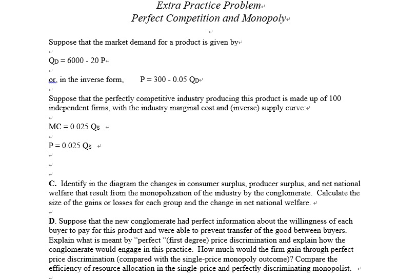 Solved Suppose that the market demand for a product is given | Chegg.com