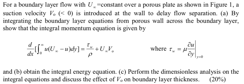 Solved For a boundary layer flow with U -constant over a | Chegg.com