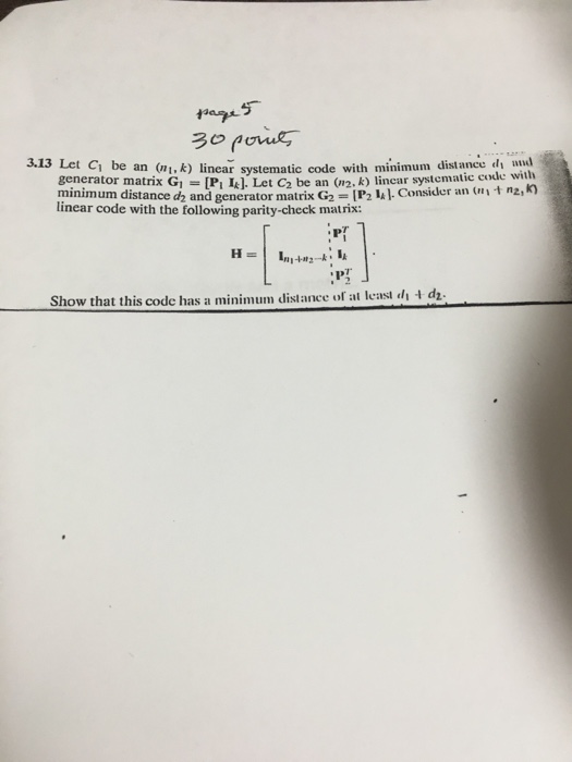 Solved Let C_1 be an (n_1, k) linear systematic code with | Chegg.com