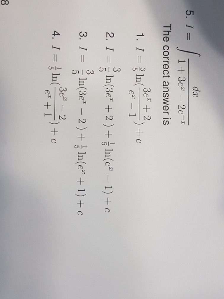 Solved 5. I= The correct answer is e1 ?-In( 3e 3er2 4. I = | Chegg.com