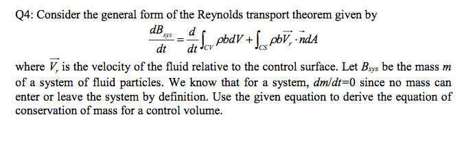 Solved Consider The General Form Of The Reynolds Transport | Chegg.com