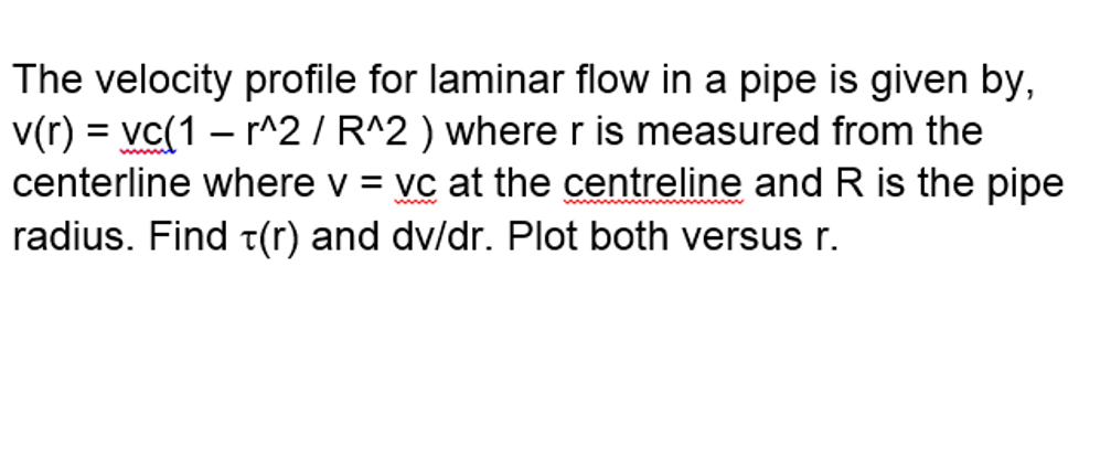 Solved The velocity profile for laminar flow in a pipe is | Chegg.com