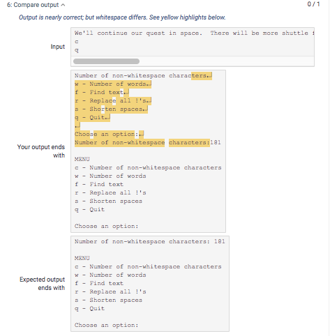 Whitespace error on zyBooks. I am using an online | Chegg.com