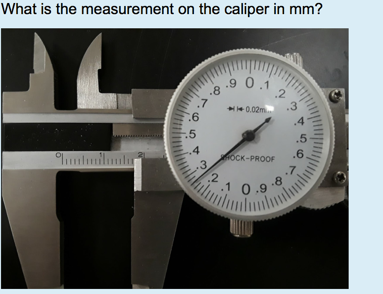 Solved What is the measurement on the caliper in mm? 9 0.1 | Chegg.com