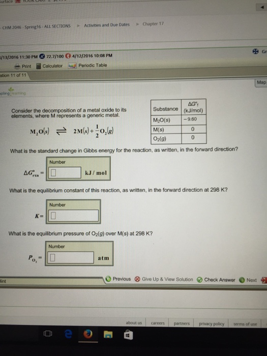 Solved Consider The Decomposition Of A Metal Oxide To Its Chegg Com