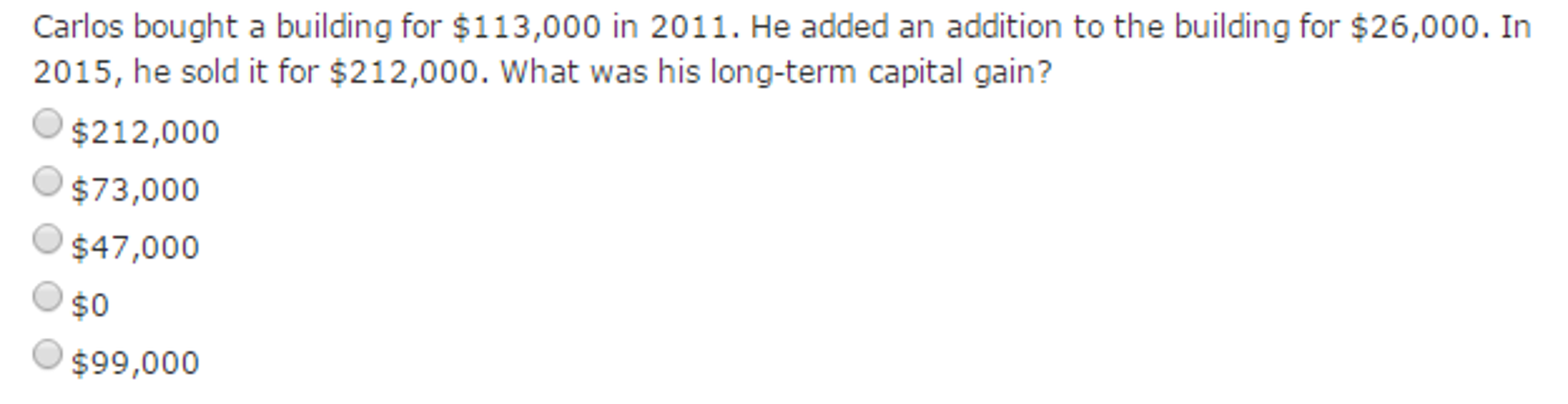 Solved Carlos bought a building for $113, 000 in 2011. He | Chegg.com