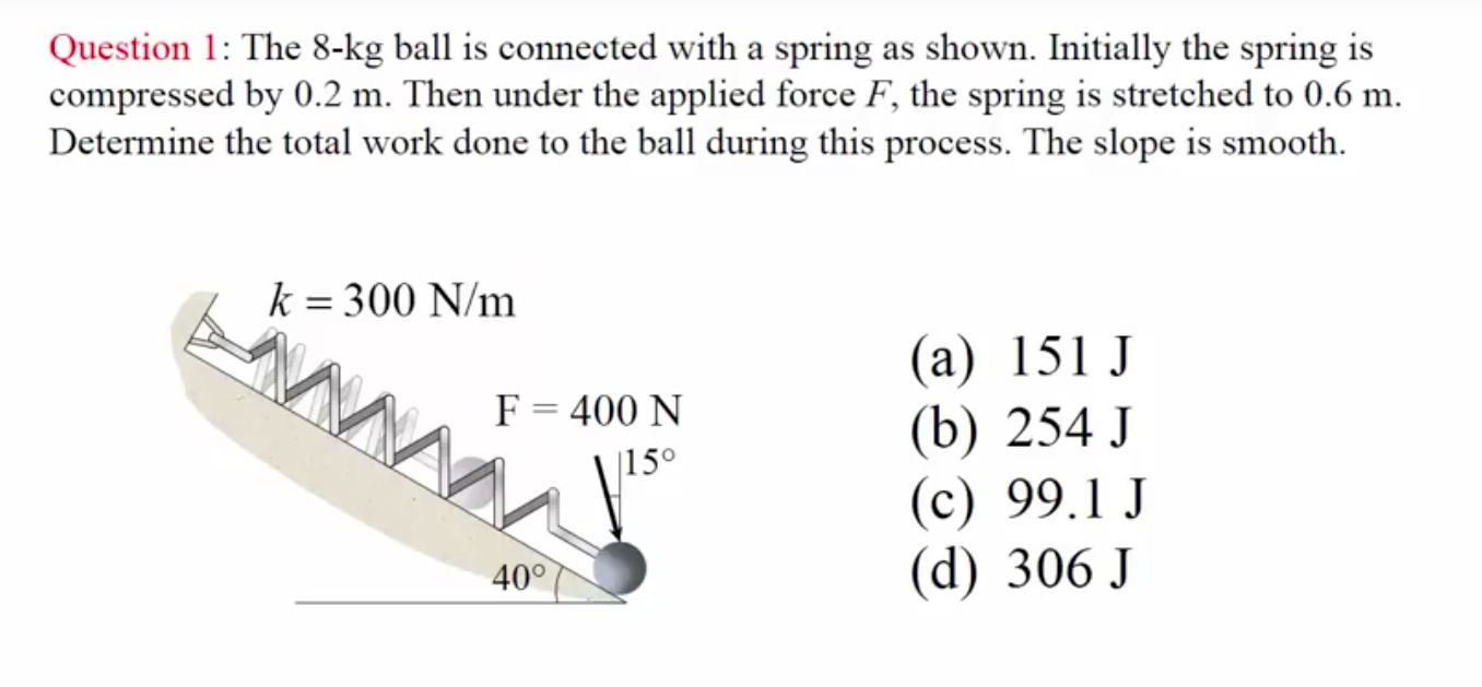 The 8kg ball is connected with a spring as shown.