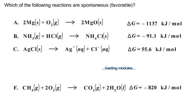 Solved Which of the following reactions are spontaneous | Chegg.com