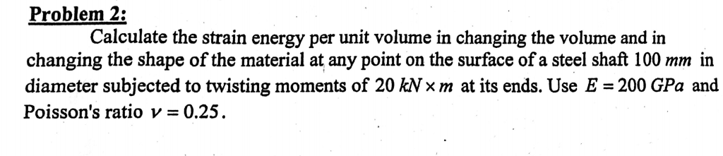 Solved Problem 2: Calculate the strain energy per unit | Chegg.com
