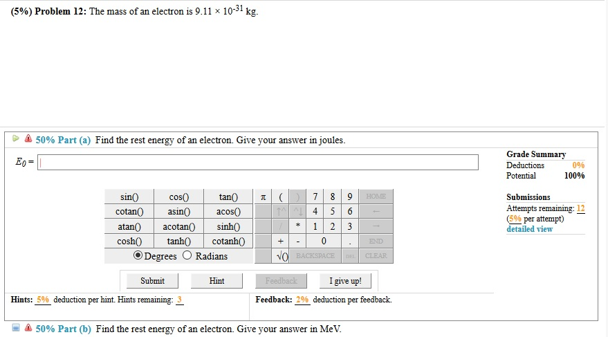 rest mass of electron in joules