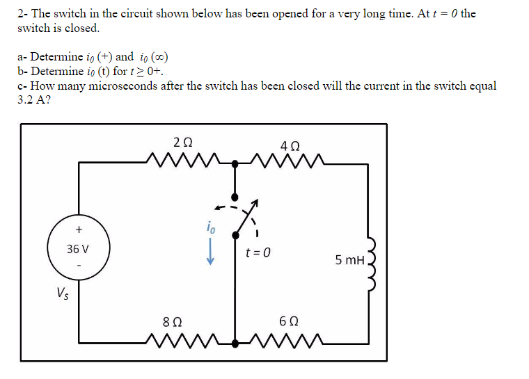 Solved 2-The Switch In The Circuit Shown Below Has Been | Chegg.com