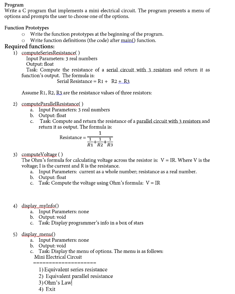 Solved Program Write a C program that implements a mini | Chegg.com