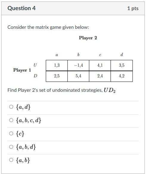 Solved Game Theory Question | Chegg.com