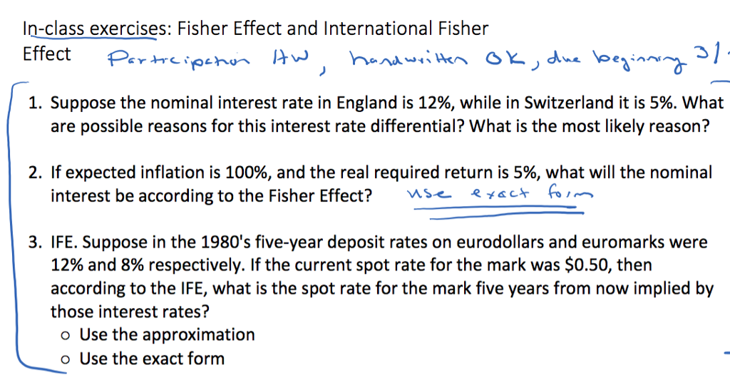 Solved Inclass exercises Fisher Effect and International