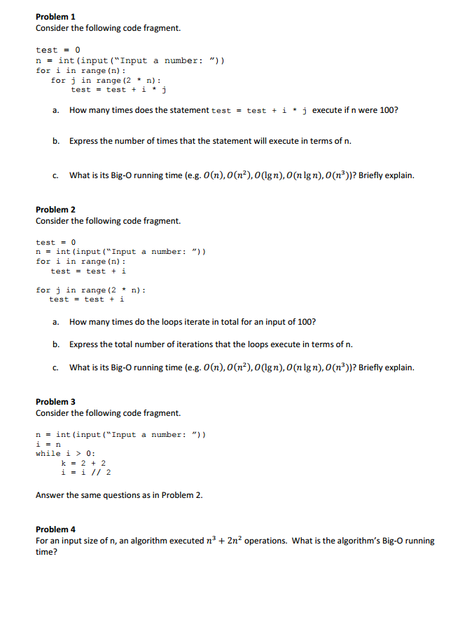 Solved Problem 1 Consider the following code fragment. test | Chegg.com