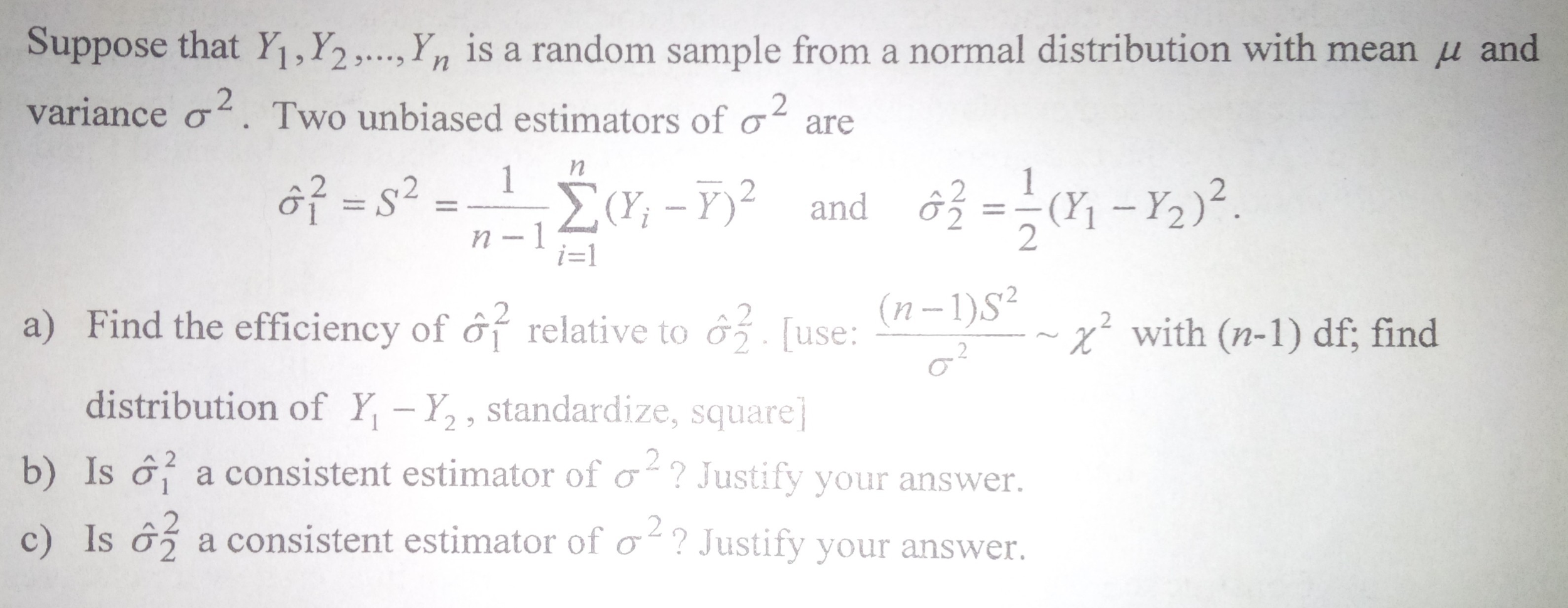 Solved Suppose That Y1 Y2 Yn Is A Random Sample From A 3577