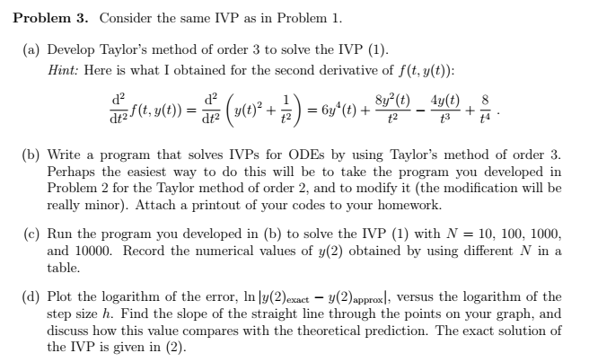 Consider The Ivp Dy Dt T [1 2 T2 Y 1