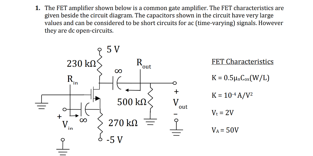 Solved 1. The FET amplifier shown below is a common gate | Chegg.com