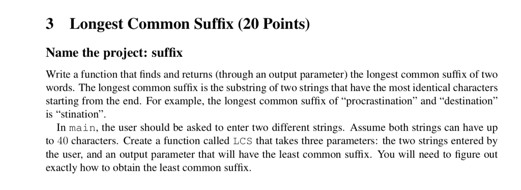 Solved 3 Longest Common Suffix 20 Points Name The Project Chegg