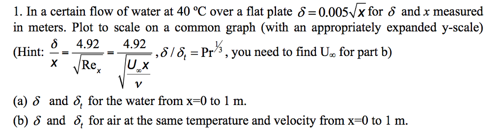 Solved In a certain flow of water at 40 degree C over a flat | Chegg.com