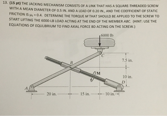 Solved The jacking mechanism consists of a link that has a | Chegg.com