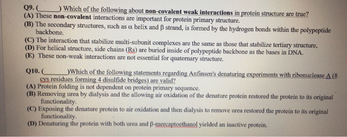 Solved Which of the following about non-covalent weak | Chegg.com