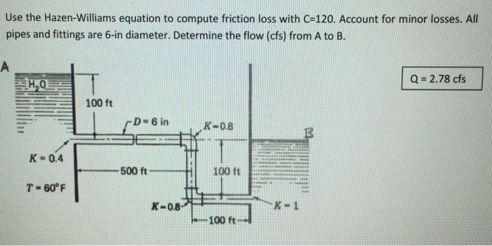 Solved Use The Hazen-Williams Equation To Compute Friction | Chegg.com