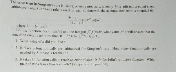 Solved The error term in Simpson's rule is (), or more | Chegg.com