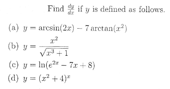 Solved Find dy/dx if y is defined as follows. (a) y = | Chegg.com